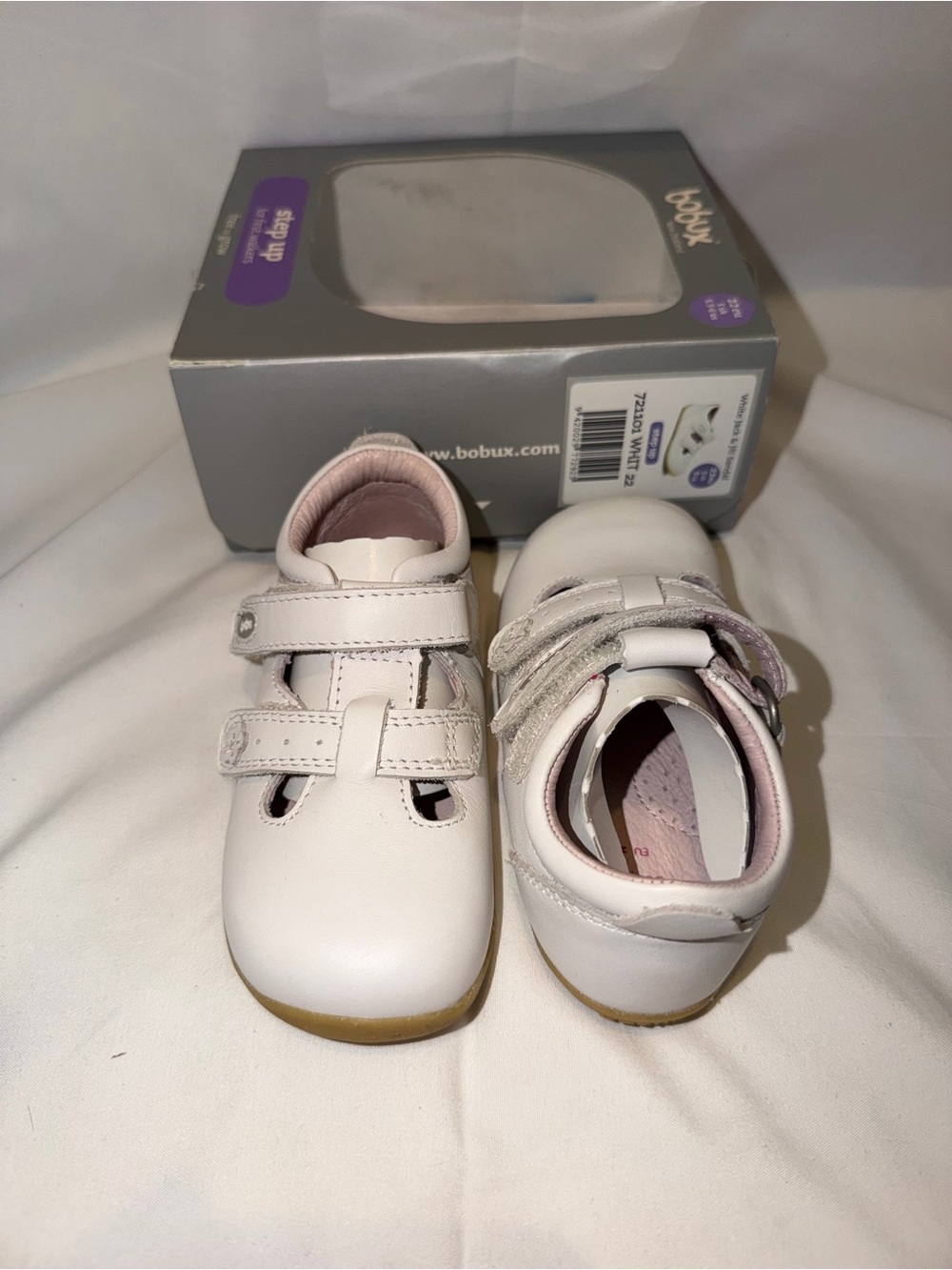 NWT Bobux Step Up Jack & Jill Sandal - White Leather - Baby Size 6 US / 22 EU
